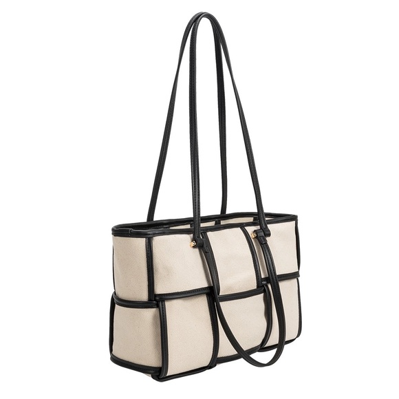Melie Bianco Handbags - Melie Bianco Recycled Vegan Tote Bag in Black & Cream